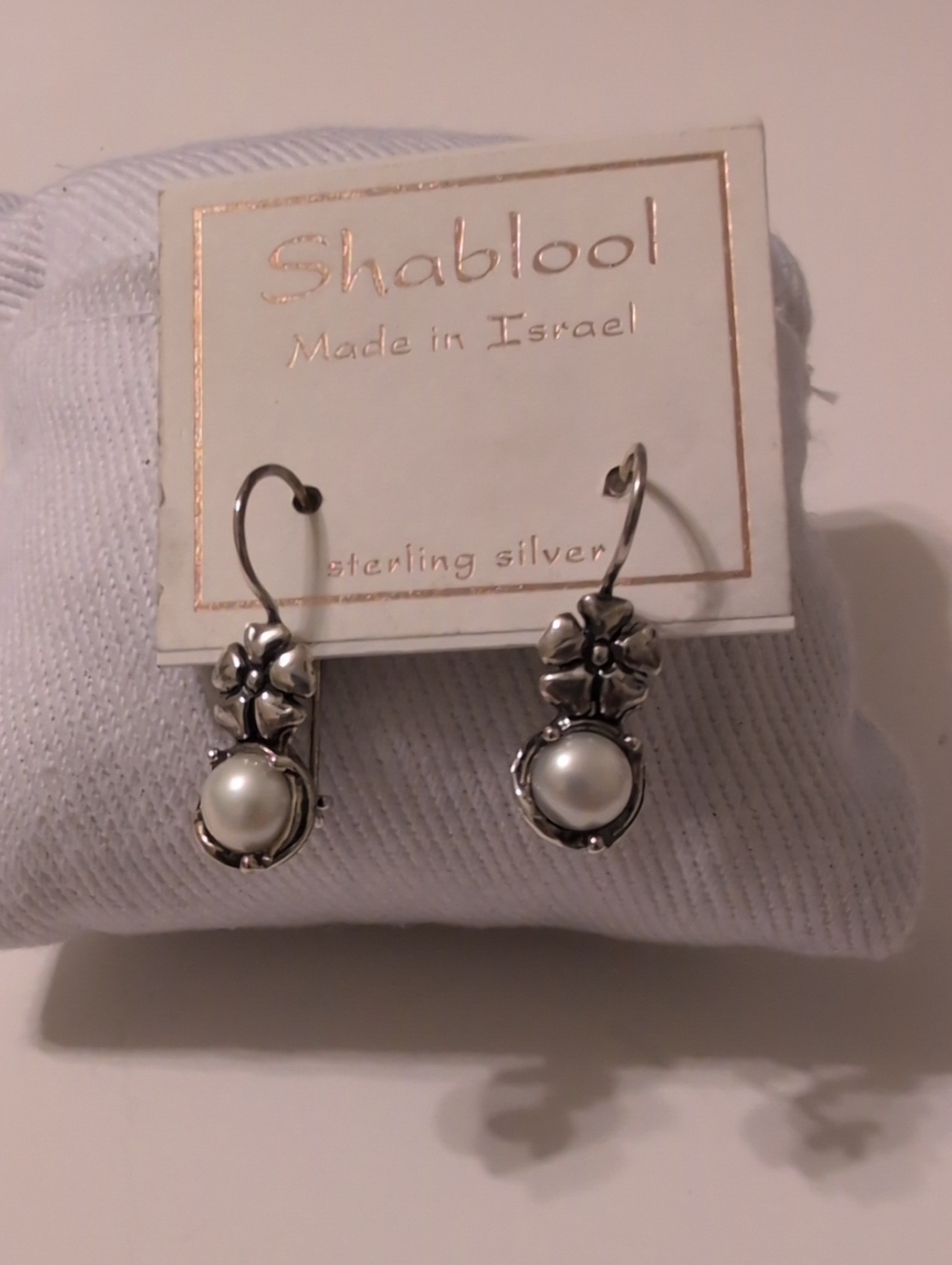 Shablool Sterling Silver Pearl Floral Drop Earrings